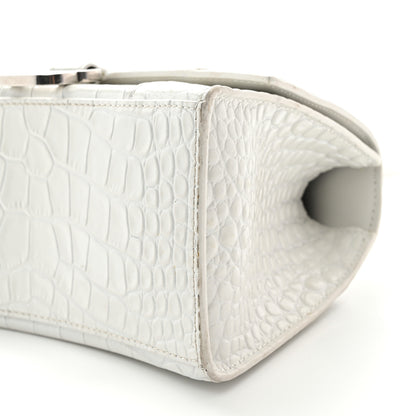 Balenciaga Shiny Calfskin Crocodile Embossed Small Hourglass Top Handle Bag White 10 of 13