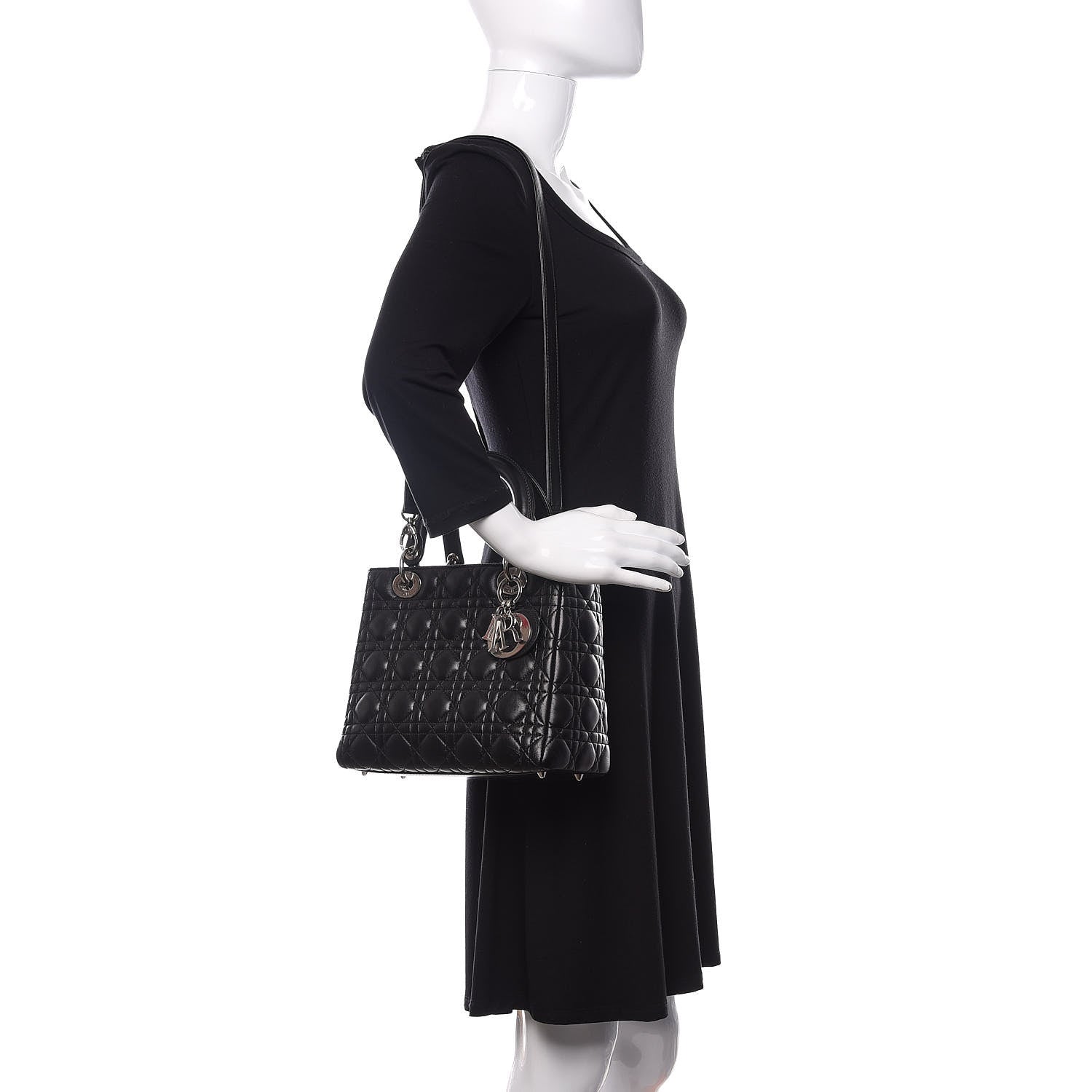 Christian Dior Lambskin Cannage Medium Lady Dior Black 2 of 8