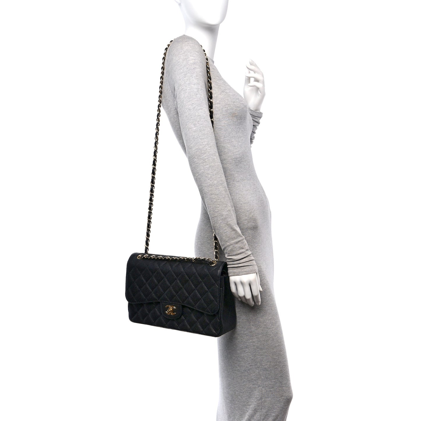 Caviar Quilted Jumbo Double Flap Black