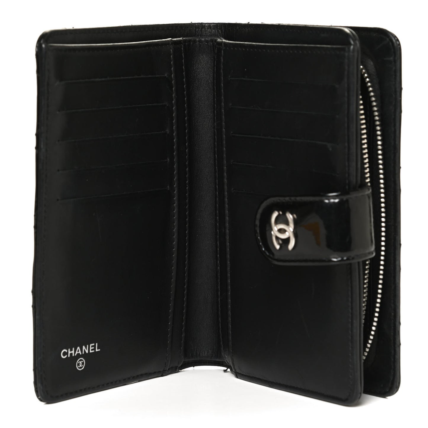 Patent Quilted Zip Pocket Wallet Black