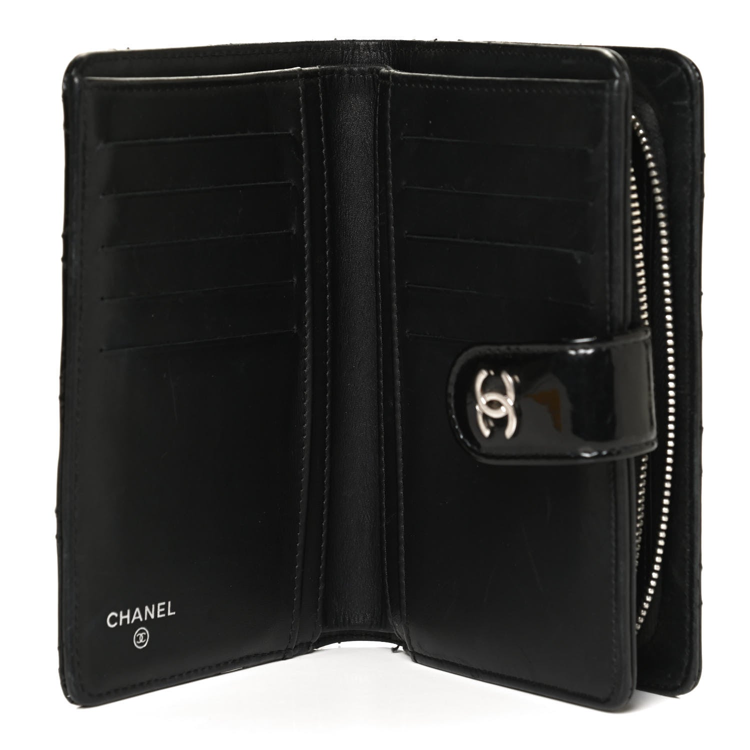 Chanel Patent Quilted Zip Pocket Wallet Black 7 of 11