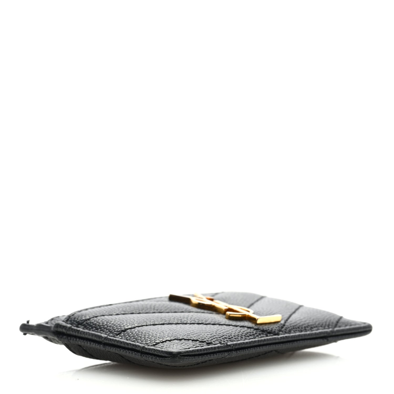 Saint Laurent Grain De Poudre Matelasse Chevron Monogram Credit Card Case Black 4 of 8