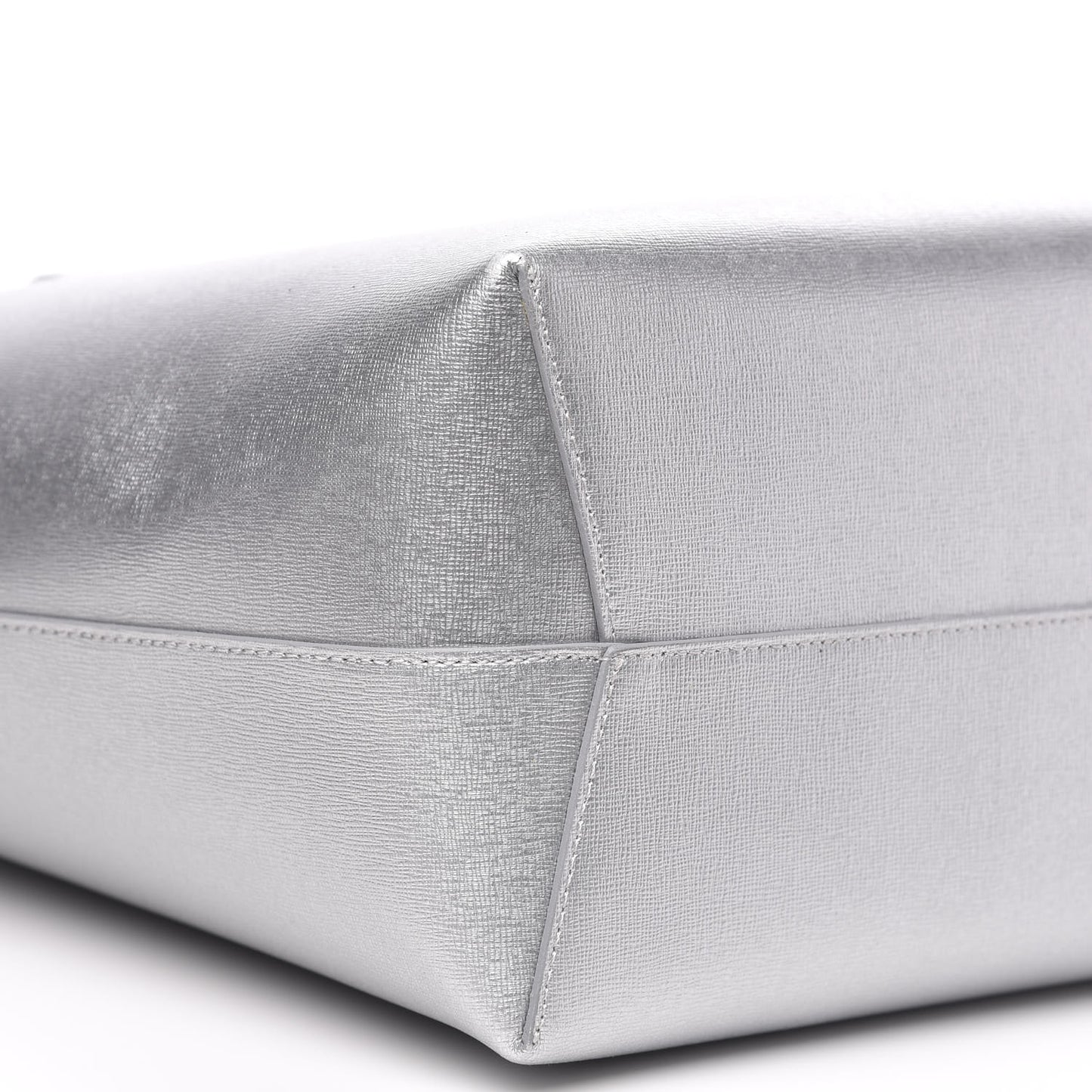 Metallic Saffiano Small Shopping Tote Silver