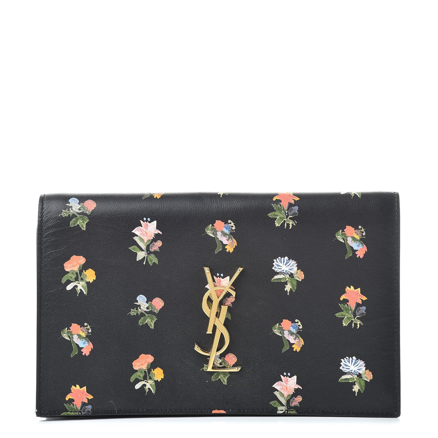 Saint Laurent Calfskin Prairie Flower Printed Small Monogram Clutch Black Multicolor 1 of 10