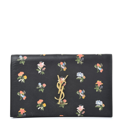 Saint Laurent Calfskin Prairie Flower Printed Small Monogram Clutch Black Multicolor 1 of 10
