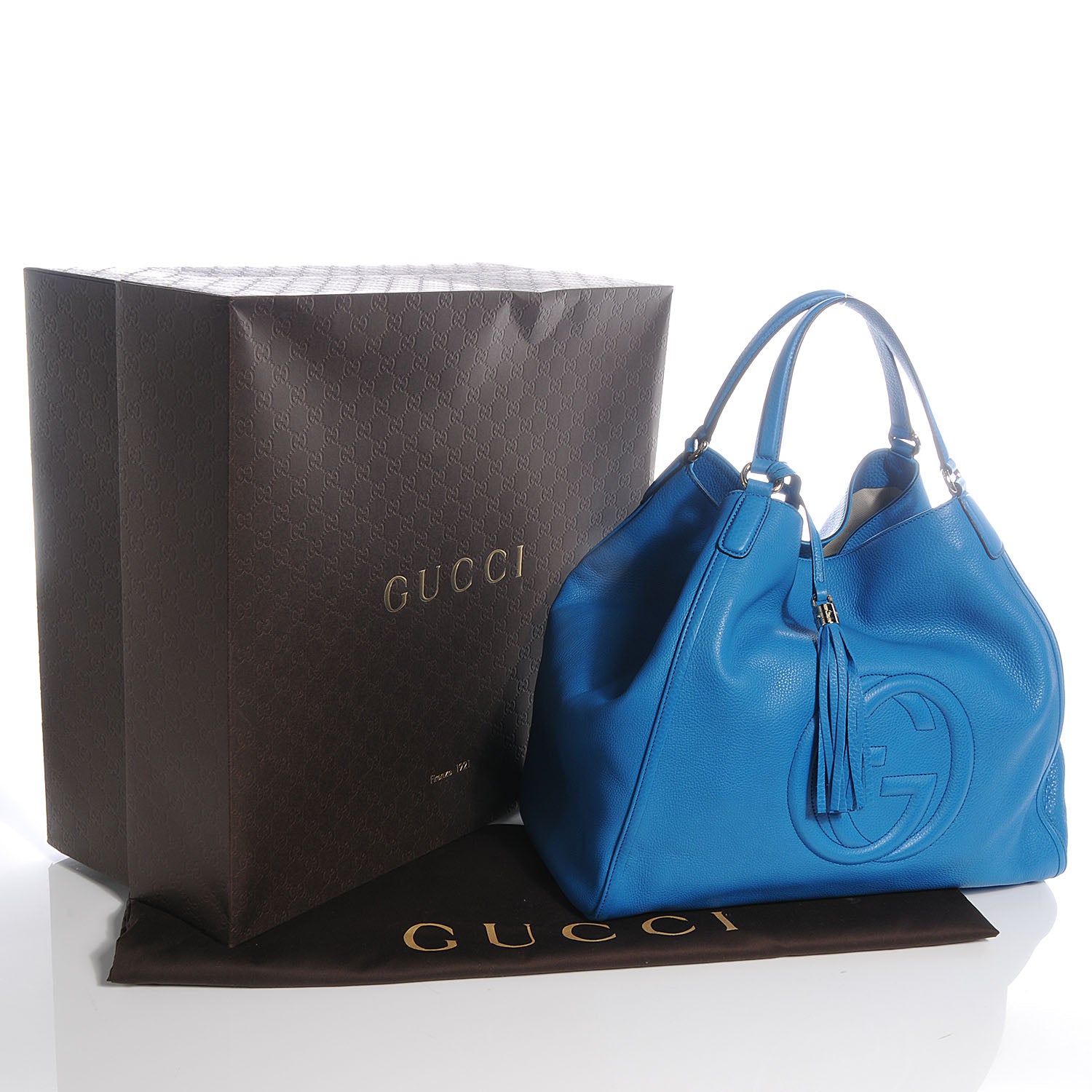 Gucci Pebbled Calfskin Large Soho Shoulder Bag Riviera Blue 5 of 8
