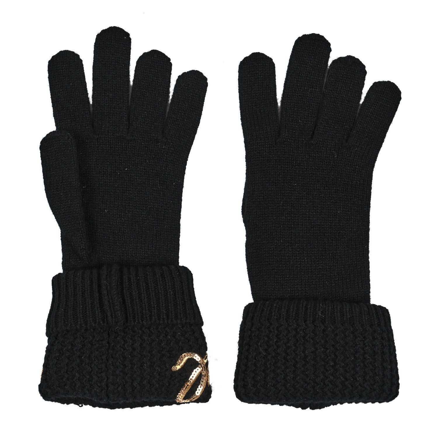 Chanel Cashmere Sequin Logo Gloves Black Gold 1 of 3