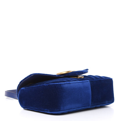 Gucci Velvet Matelasse Mini GG Marmont Shoulder Bag Cobalt Blue 4 of 9
