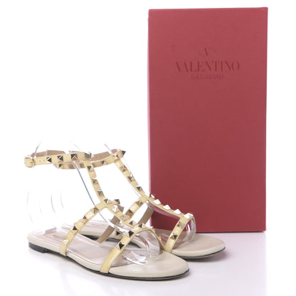 Valentino Garavani Patent Rockstud Ankle Strap Flat Sandals 37.5 Ivory 11 of 11