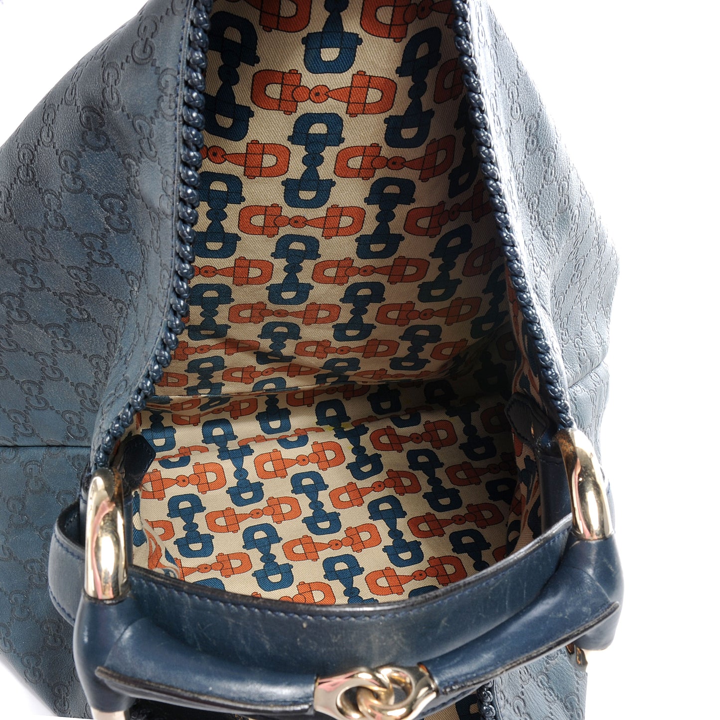 Guccissima Large Horsebit Chain Hobo Blue