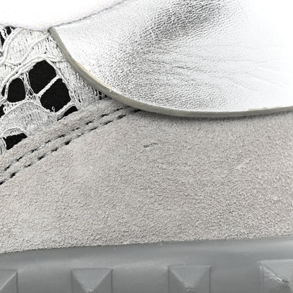 Valentino Garavani Metallic Calfskin Lace Mesh Lacerunner Sneaker 37.5 Silver Pastel Gray 14 of 15