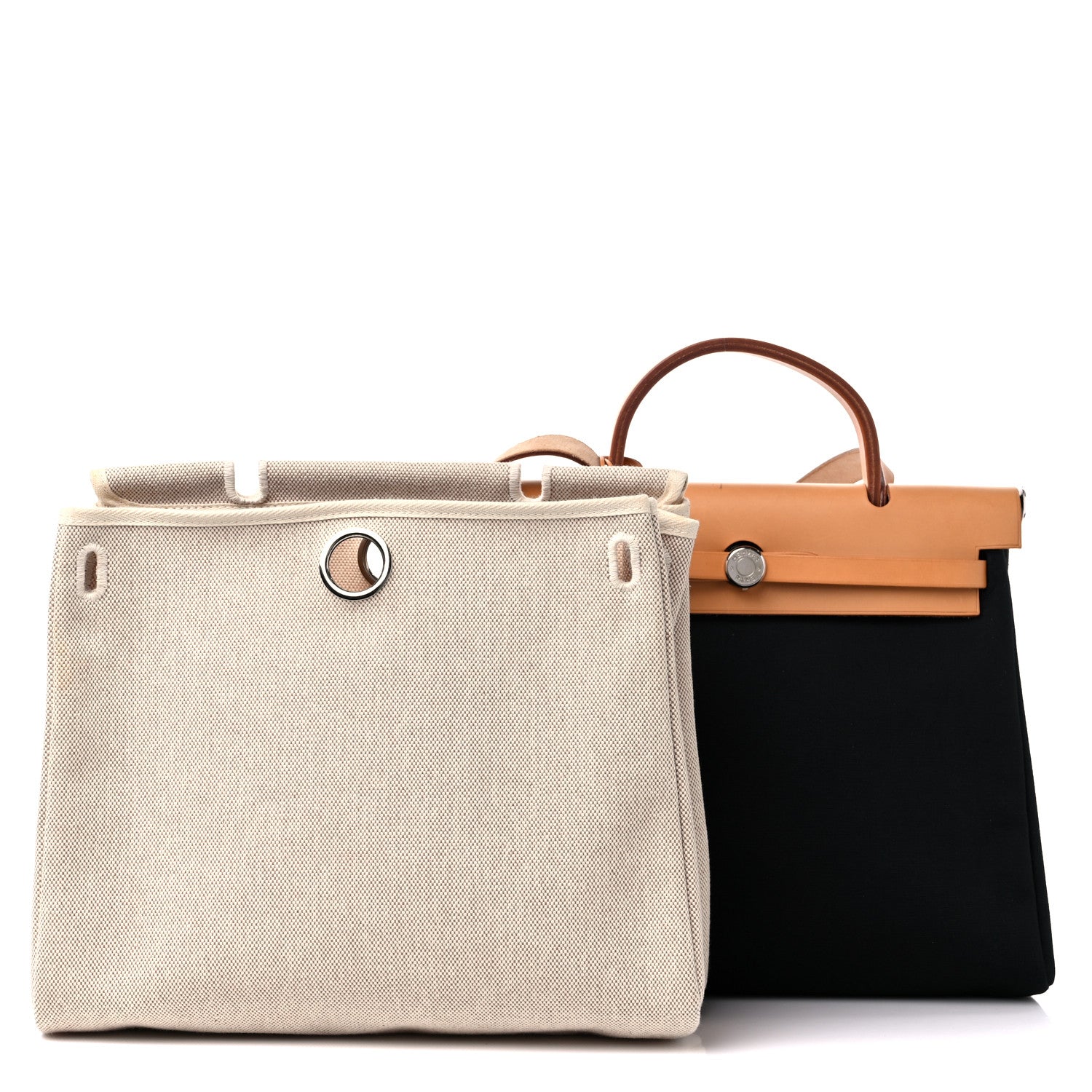 Hermes Toile Vache Calfskin Herbag 30 PM Black Natural 2 of 14