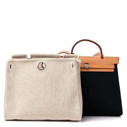 Hermes Toile Vache Calfskin Herbag 30 PM Black Natural 2 of 14