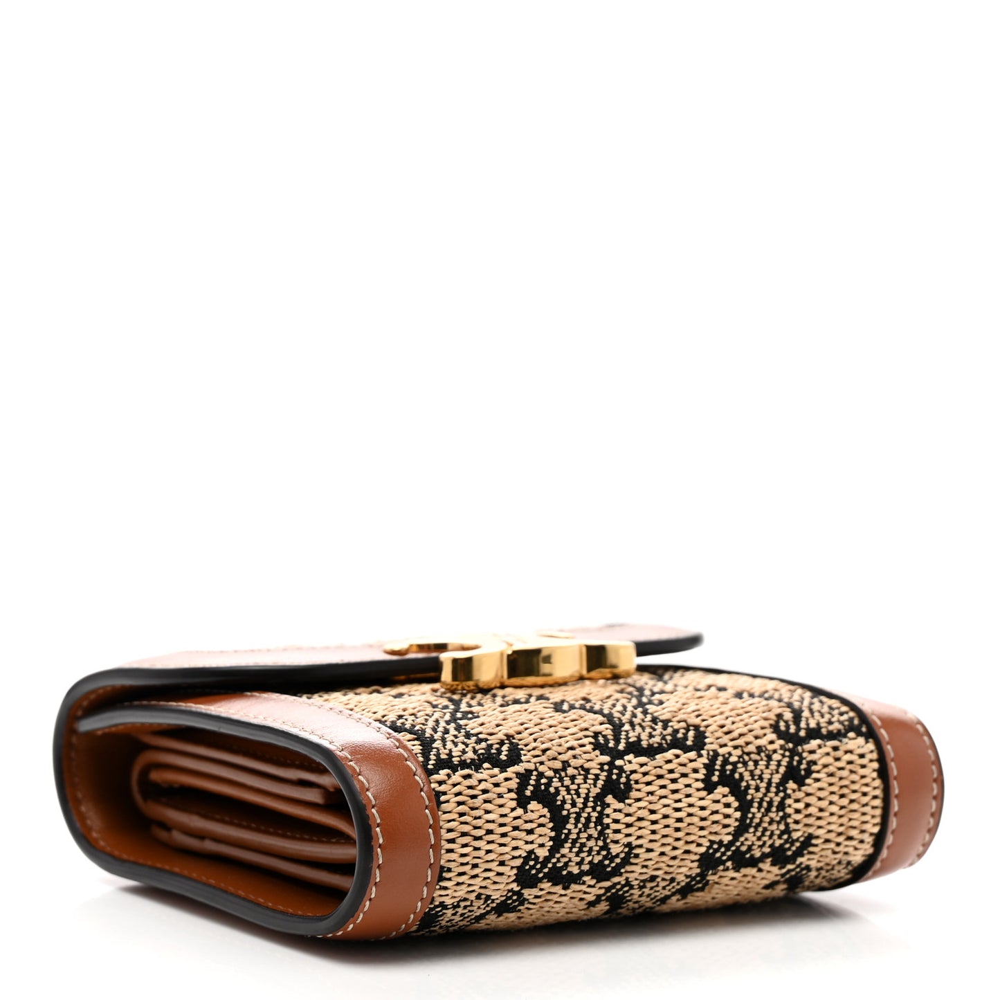 Calfskin Triomphe Canvas Small Triomphe Wallet Natural Tan