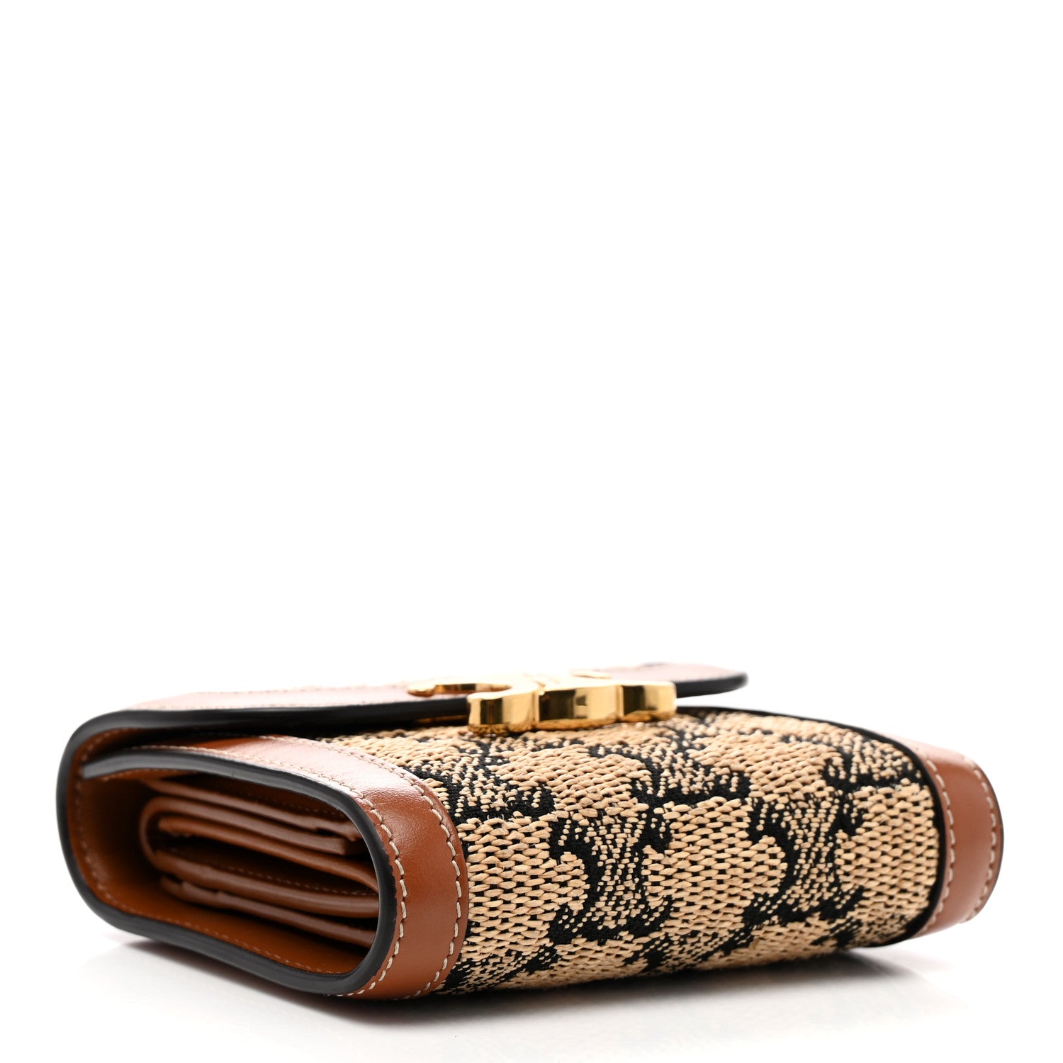Celine Calfskin Triomphe Canvas Small Triomphe Wallet Natural Tan 4 of 7
