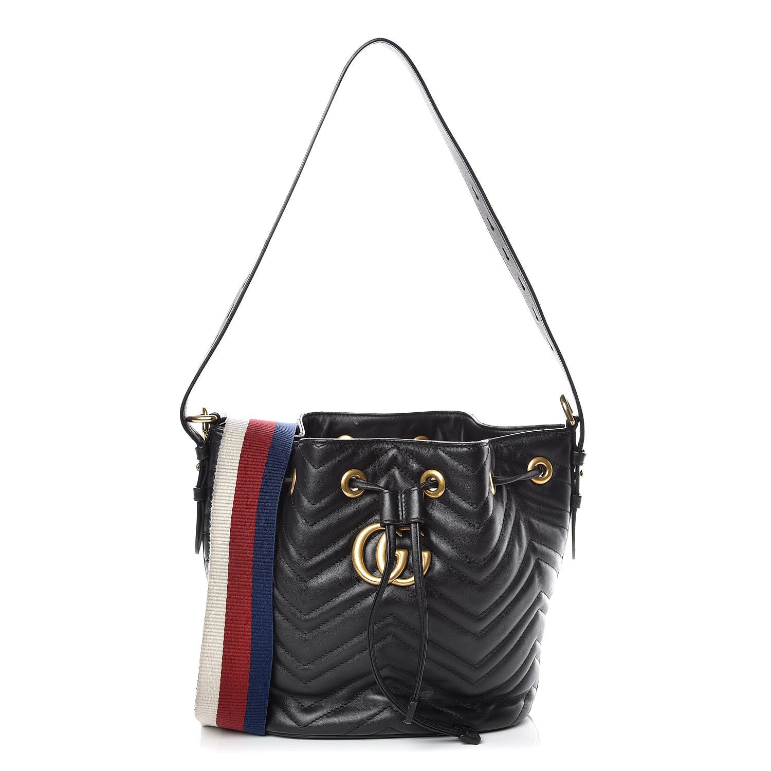 Gucci Calfskin Matelasse Sylvie Web GG Marmont Bucket Bag Black 1 of 11