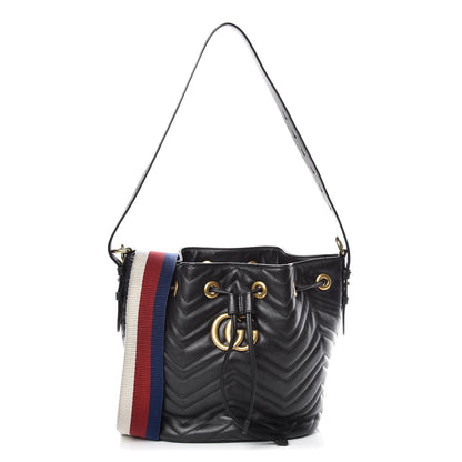 Gucci Calfskin Matelasse Sylvie Web GG Marmont Bucket Bag Black 1 of 11