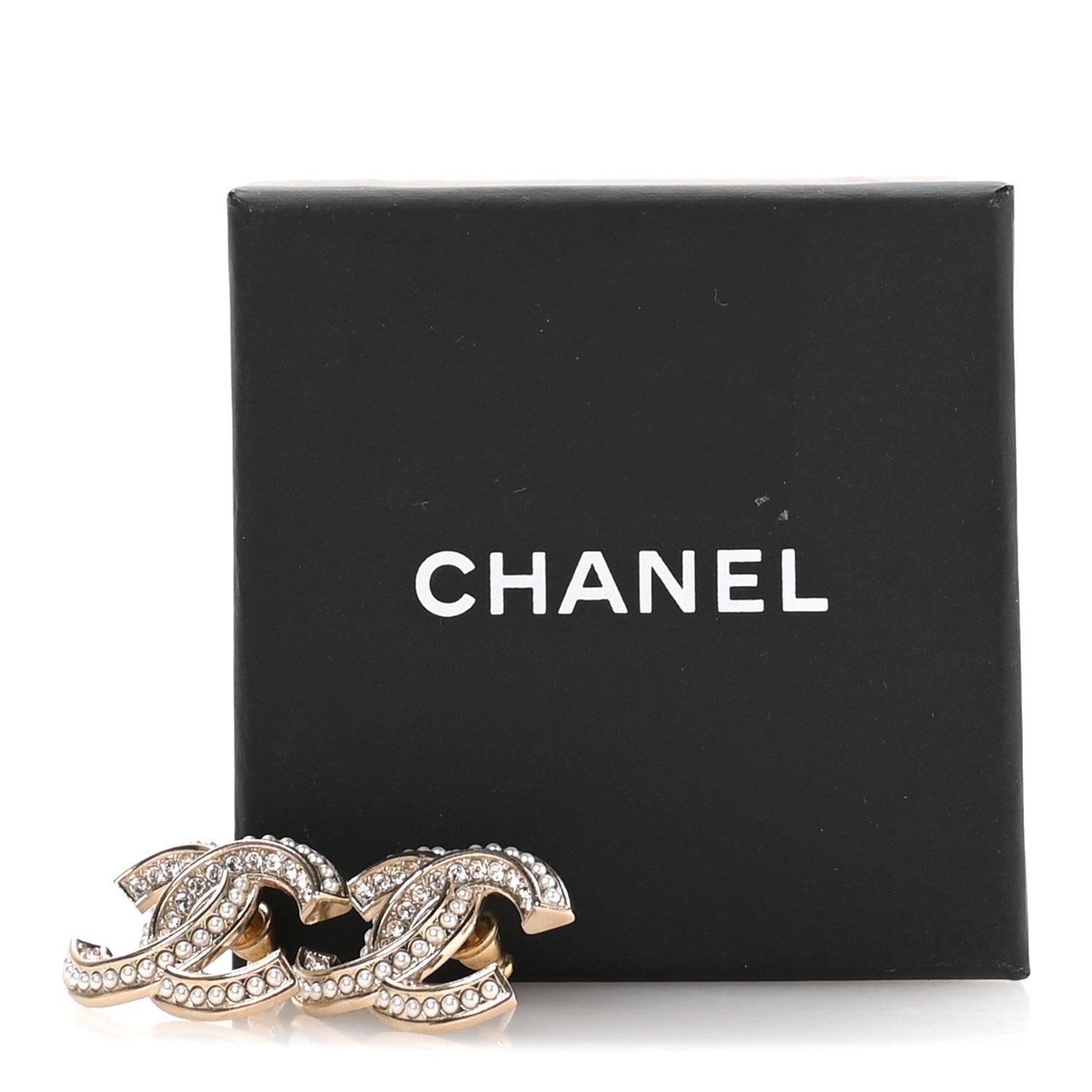 Chanel Crystal Pearl Chain Mania CC Earrings Gold 5 of 5