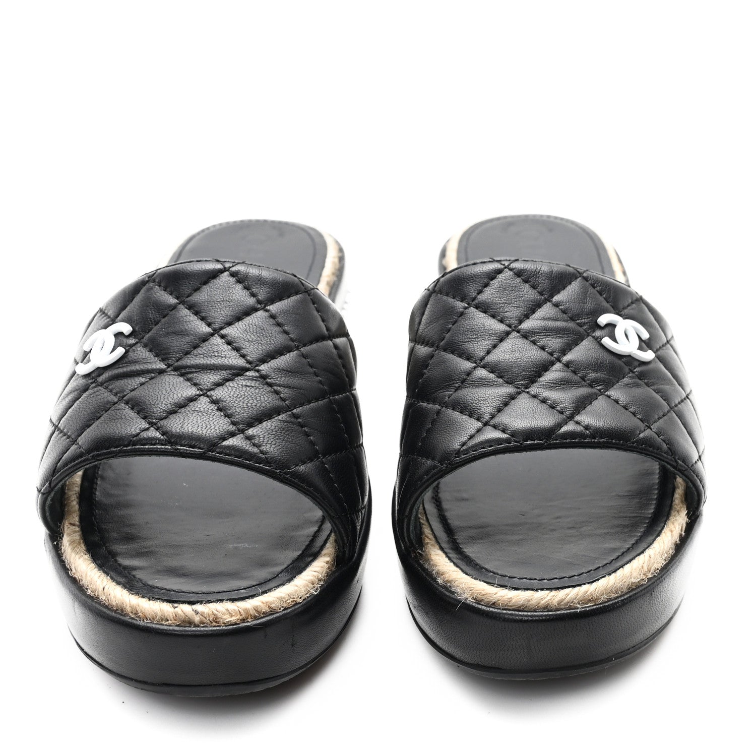Chanel Lambskin Quilted CC Espadrille Slip On Sandals 36 Black 3 of 10