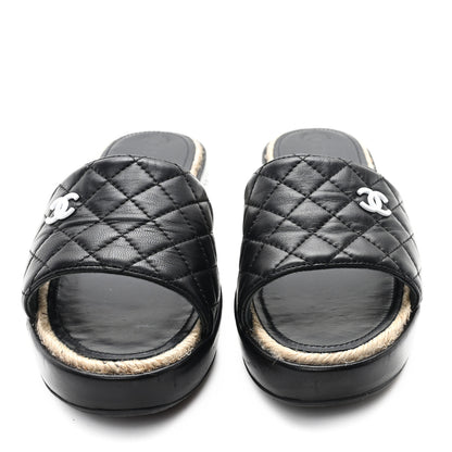 Chanel Lambskin Quilted CC Espadrille Slip On Sandals 36 Black 3 of 10