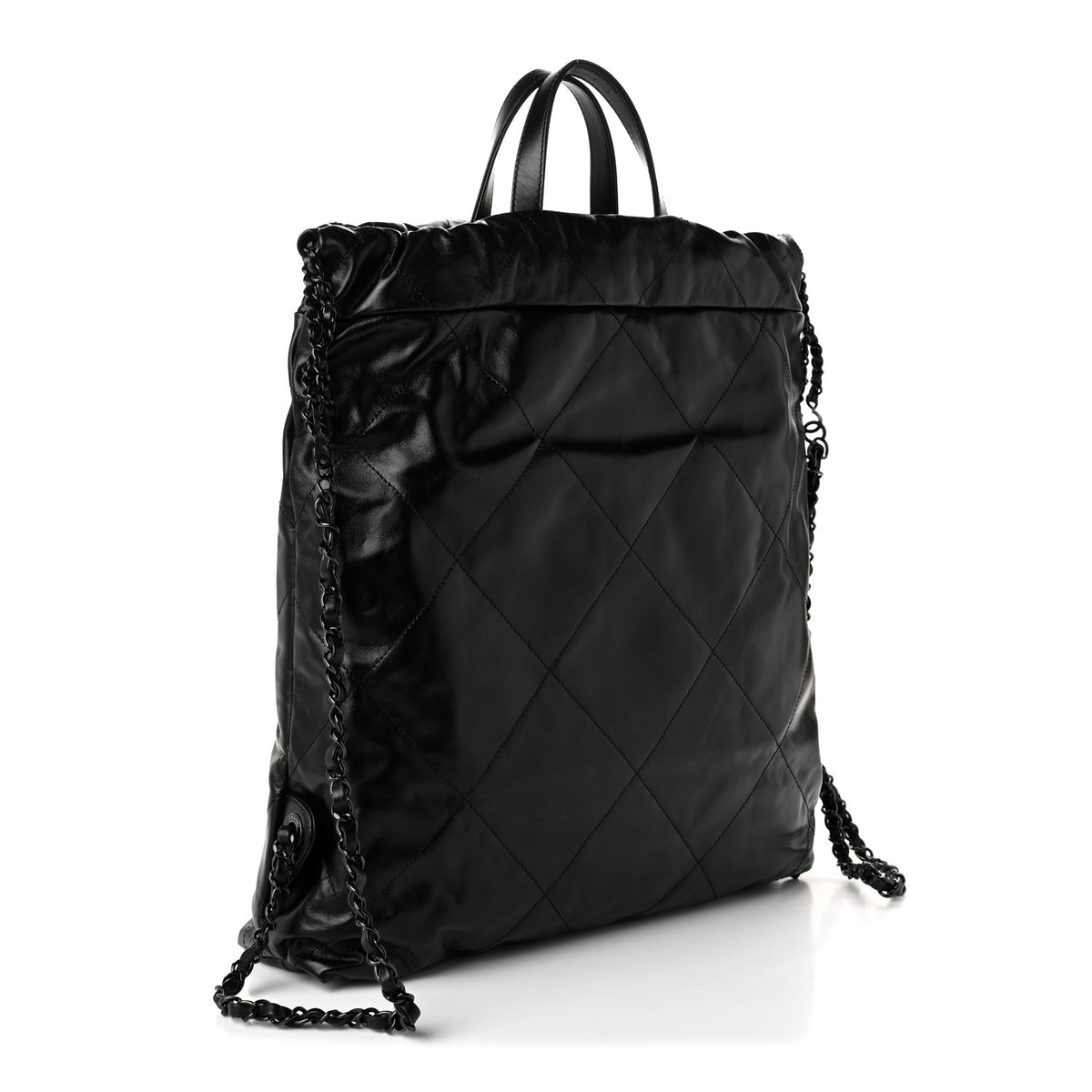 Shiny Calfskin Quilted Chanel 22 Backpack So Black