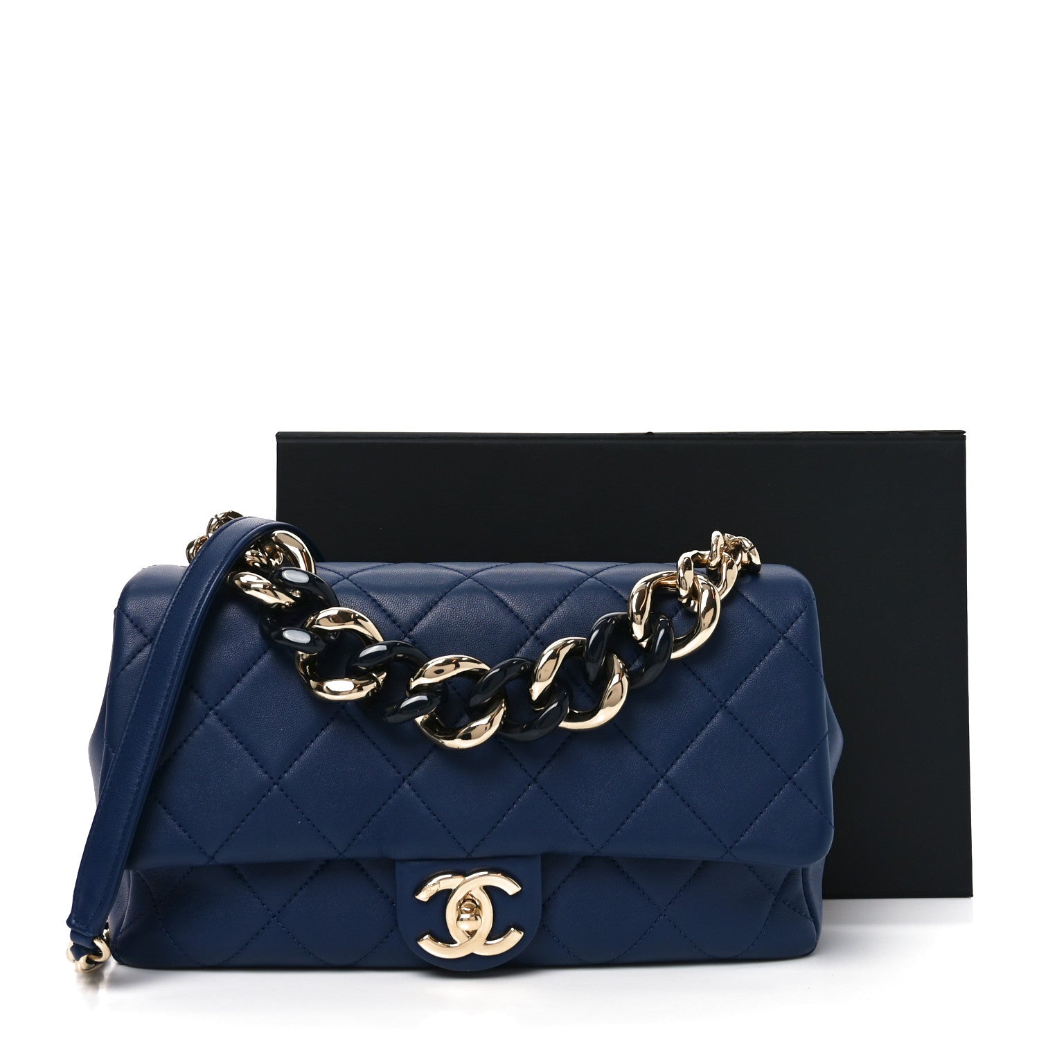 Chanel Lambskin Quilted Resin Bi-Color Chain Flap Bag Navy 11 of 11