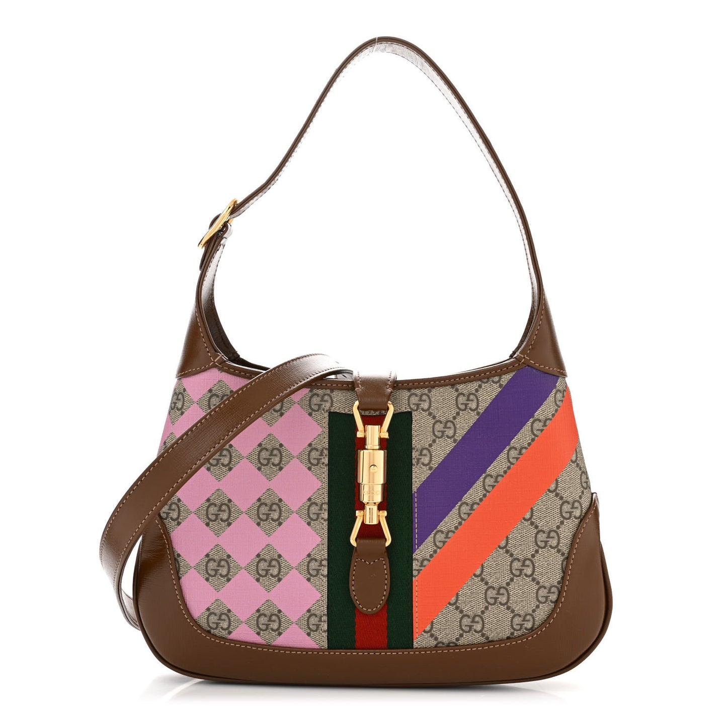 GG Supreme Monogram Azalea Calfskin Print Web Small Jackie 1961 Hobo Multicolor