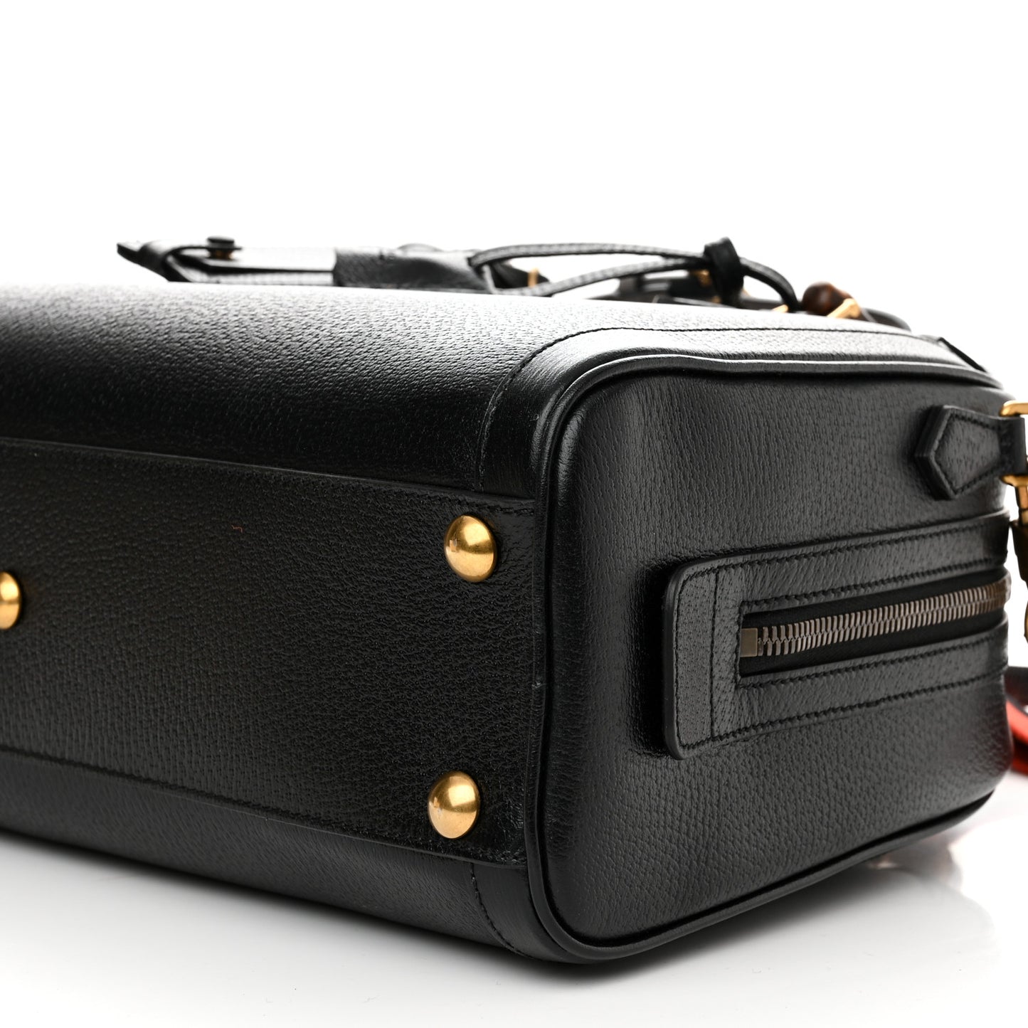 Textured Dollar Calfskin Web Large Diana Duffle Bag Black Dusty Grey
