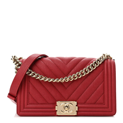 Chanel Caviar Chevron Quilted Medium Boy Flap Red 1 of 10