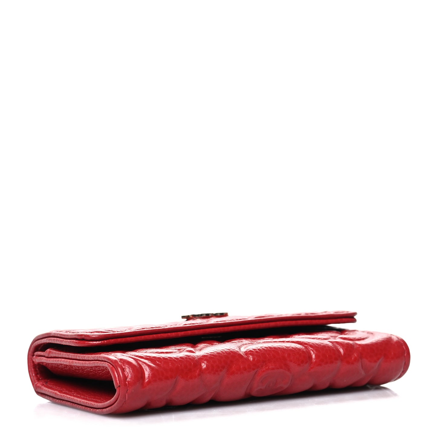 Caviar Camellia Embossed Card Holder Wallet Red