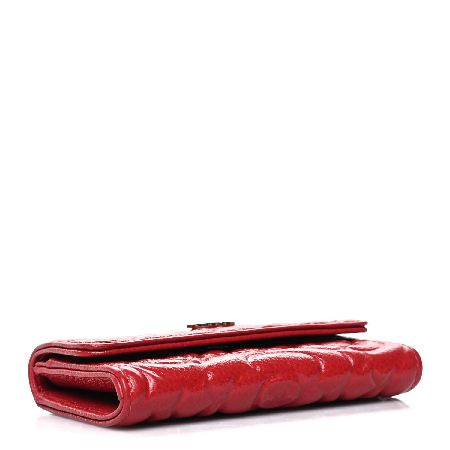 Chanel Caviar Camellia Embossed Card Holder Wallet Red 4 of 9