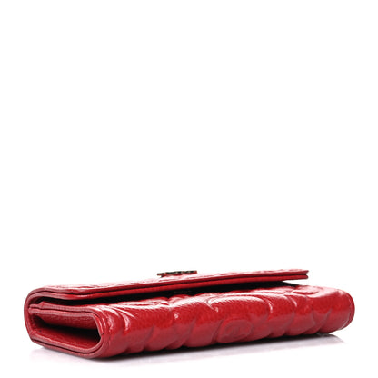 Chanel Caviar Camellia Embossed Card Holder Wallet Red 4 of 9