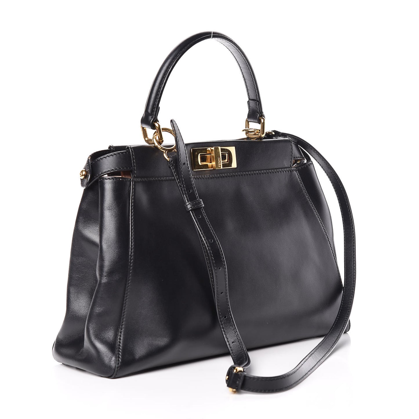 Vitello Morgan Shiny Nappa Medium Peekaboo Iconic Satchel Black Rosa Plaster