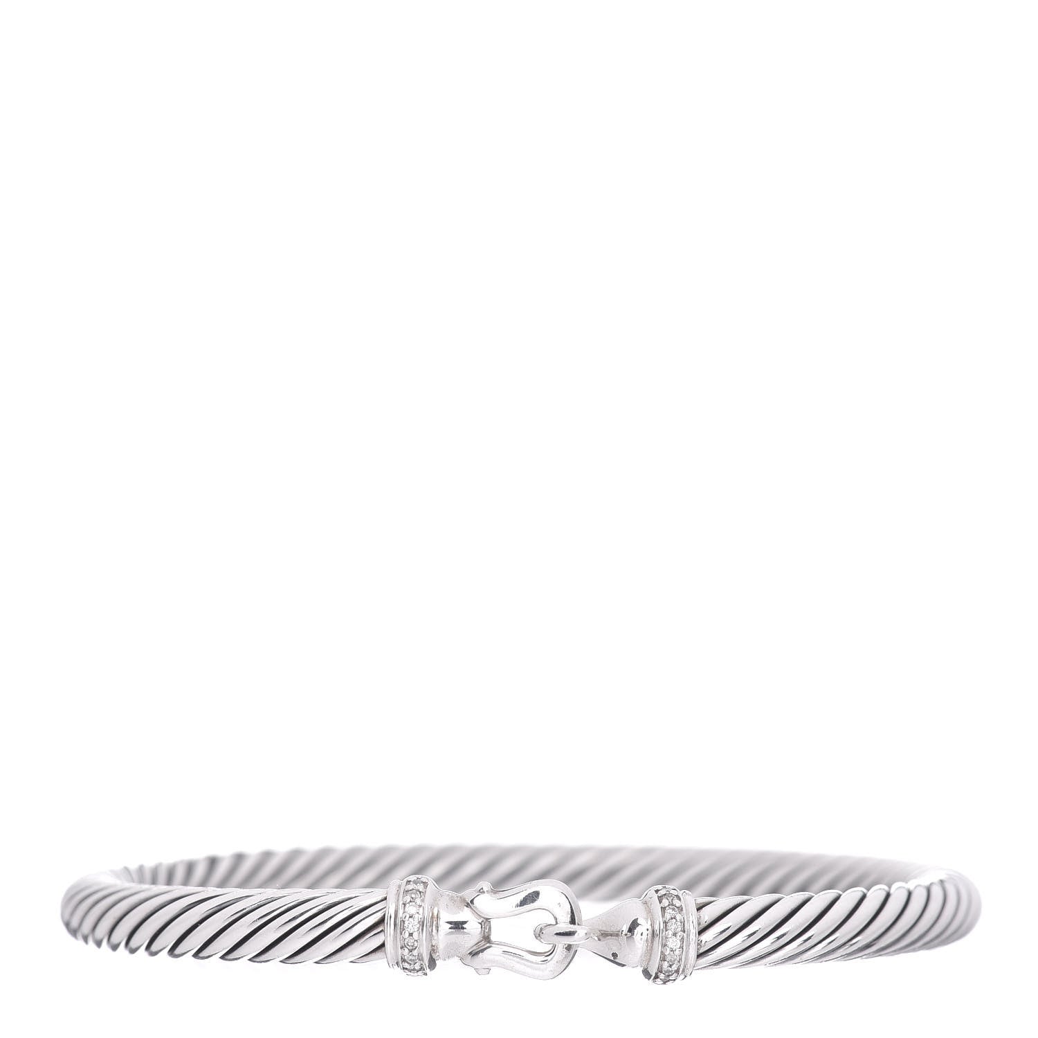 David Yurman Sterling Silver Diamond 5mm Cable Buckle Bracelet 1 of 4