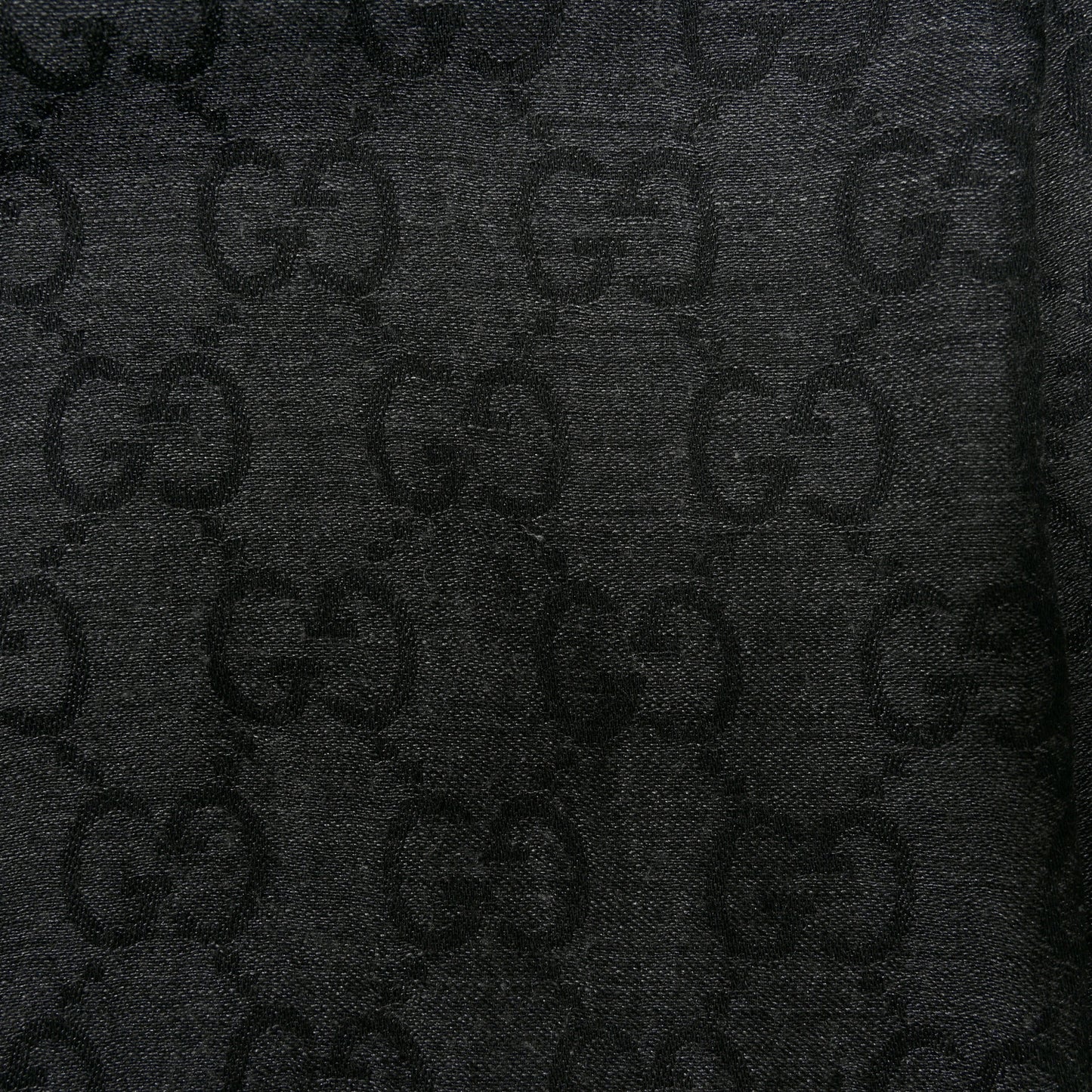 Wool Silk GG Monogram Fringe Scarf Anthracite Black
