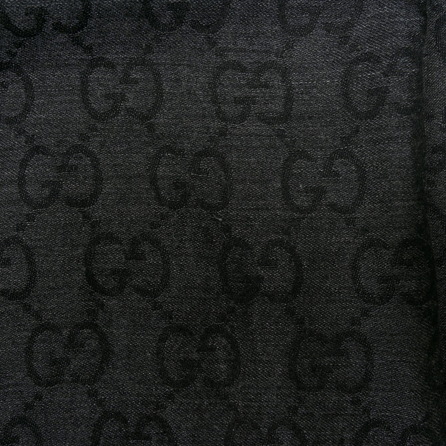 Gucci Wool Silk GG Monogram Fringe Scarf Anthracite Black 6 of 6