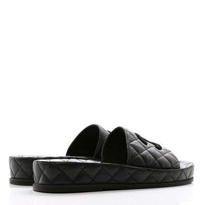 Chanel Lambskin Quilted CC Mules Sandals 37 Black 4 of 11