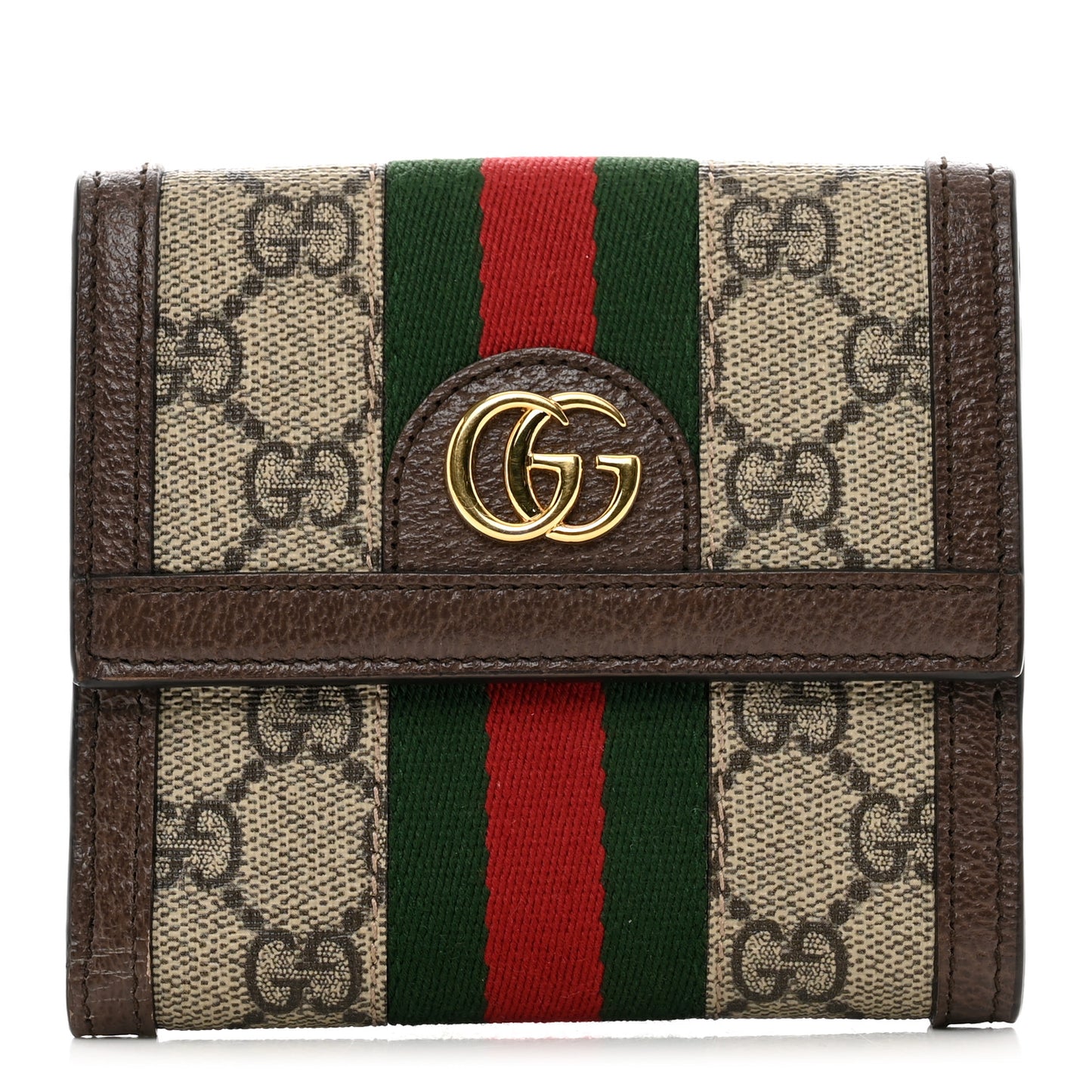 GG Supreme Monogram Web Ophidia French Flap Wallet Beige New Acero