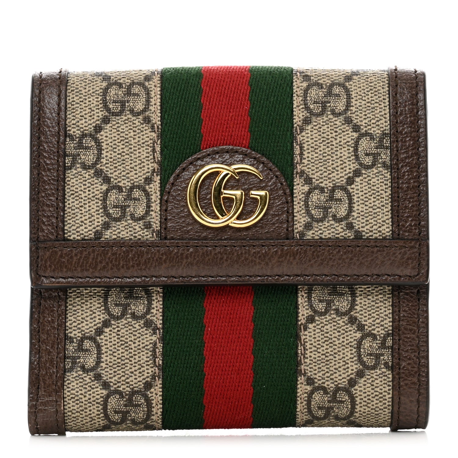 Gucci GG Supreme Monogram Web Ophidia French Flap Wallet Beige New Acero 1 of 6