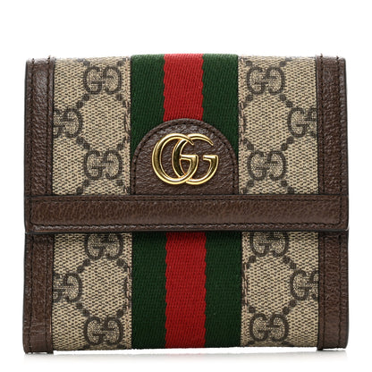 Gucci GG Supreme Monogram Web Ophidia French Flap Wallet Beige New Acero 1 of 6