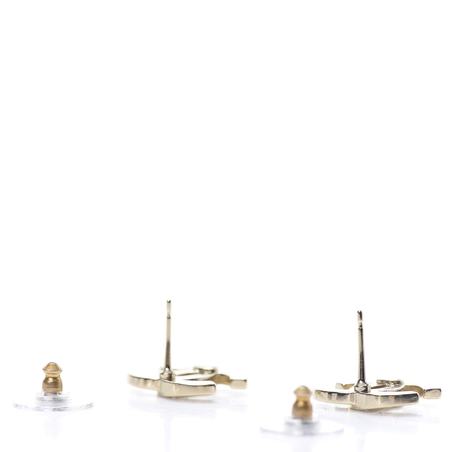 Crystal Metal CC Paris Button Stud Earrings Gold