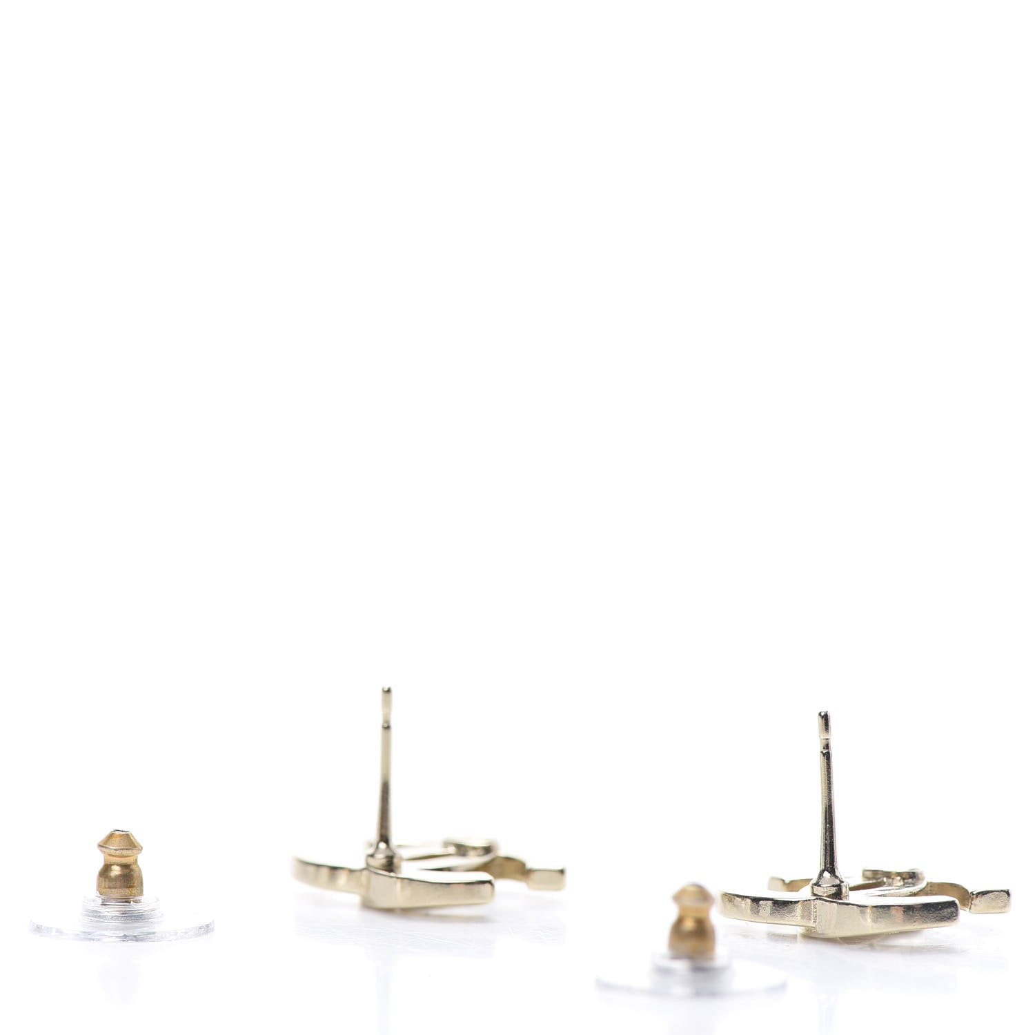 Chanel Crystal Metal CC Paris Button Stud Earrings Gold 3 of 5