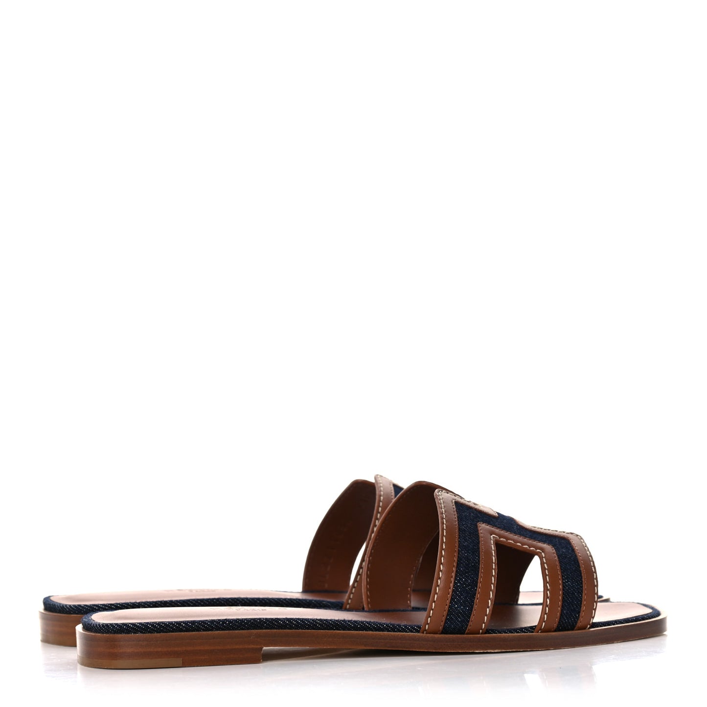 Calfskin Denim Oran Sandals 36.5 Bleu Brut Gold