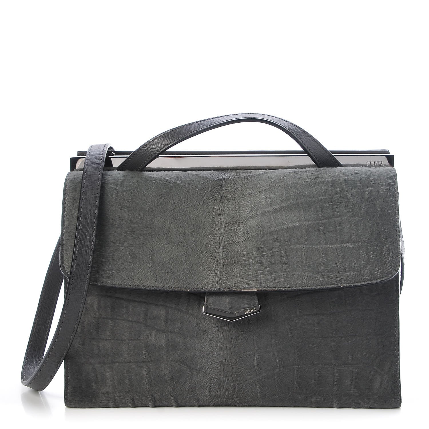 Fendi Calf Hair Crocodile Printed Demi Jour Shoulder Bag Grey 1 of 9