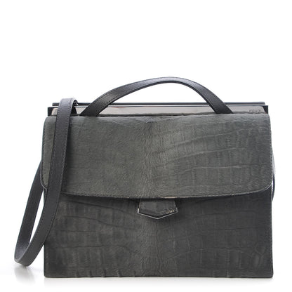 Fendi Calf Hair Crocodile Printed Demi Jour Shoulder Bag Grey 1 of 9