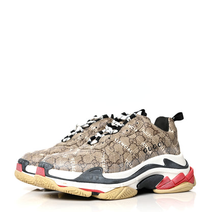 Balenciaga X GUCCI GG Supreme Monogram Allover Logo Mens Triple S Sneakers 41 Beige Ebony Mystic White 3 of 8