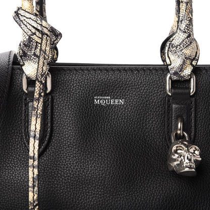 Alexander McQueen Pebbled Calfskin Snakeskin Small Skull Padlock Zip Around Tote Black 10 of 11