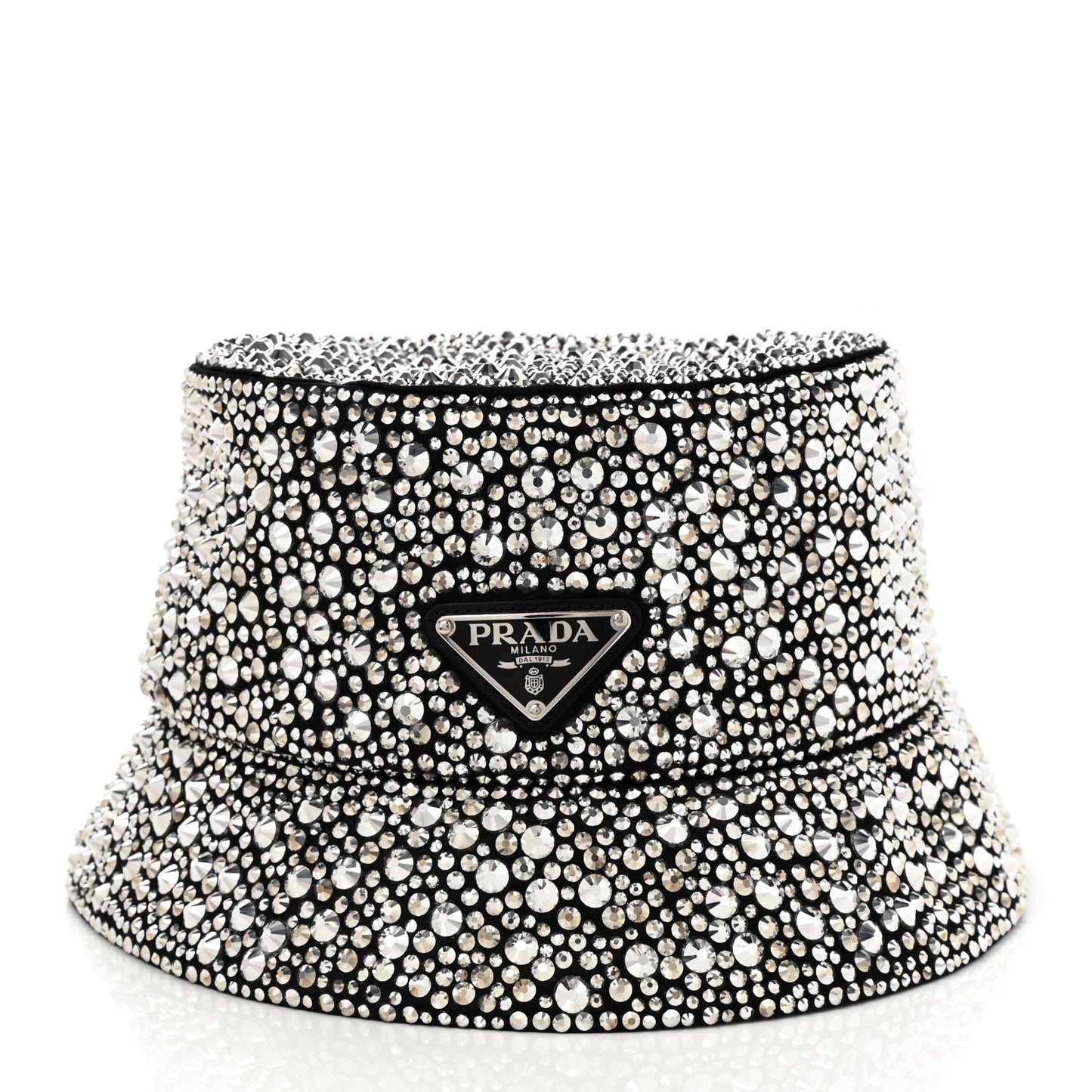 Satin Crystal Metal Triangle Logo Womens Bucket Hat M Metal