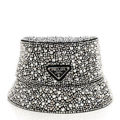 Prada Satin Crystal Metal Triangle Logo Womens Bucket Hat M Metal 3 of 8