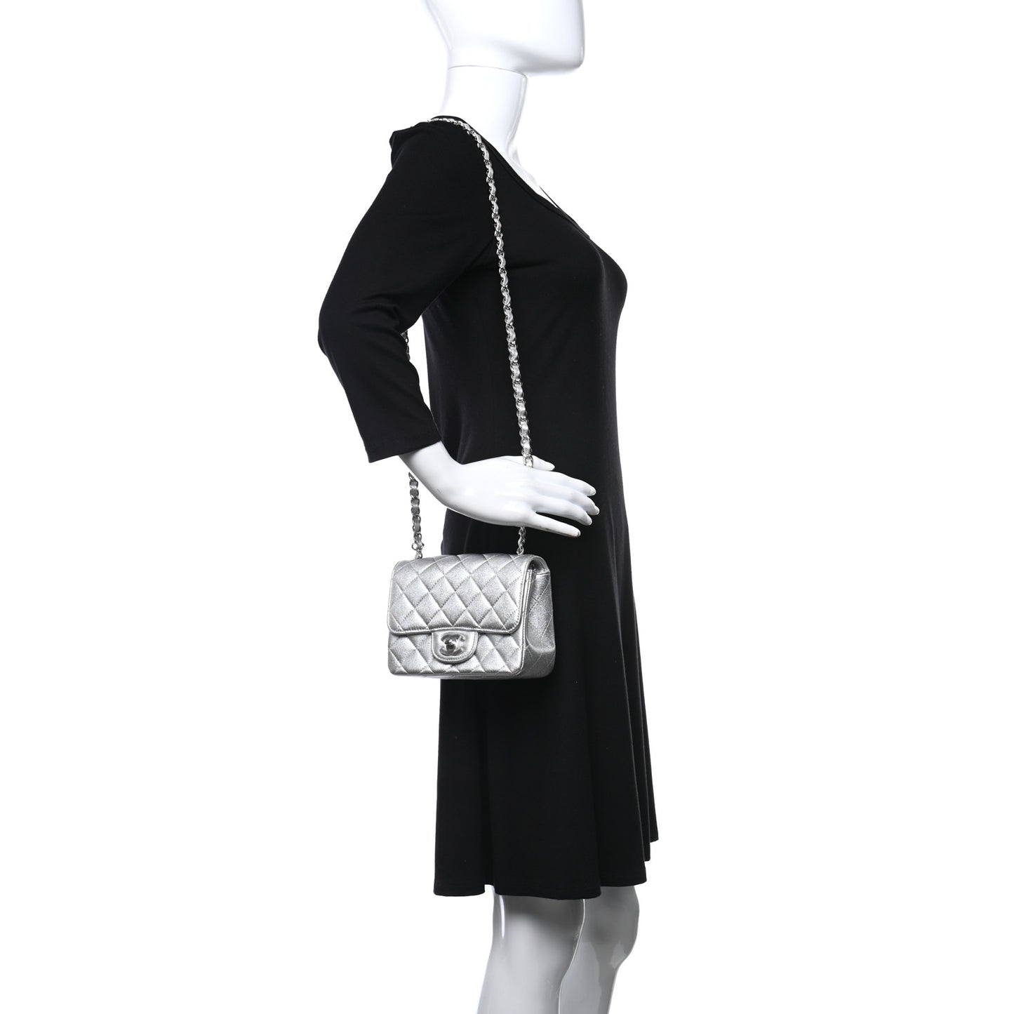 Metallic Lambskin Quilted Mini Square Flap Silver